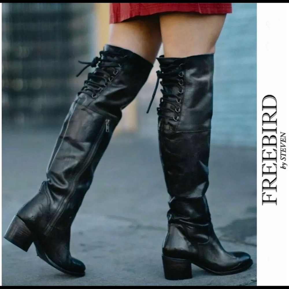 Freebird OTK Knee Tall Rolls Boots Black